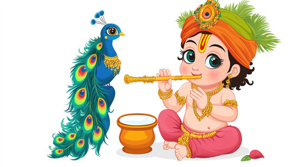 Illustration of Krishna playing the flute