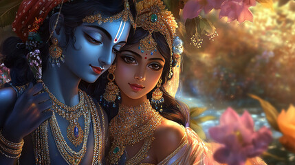 Illustration of Krishna and Radha statues