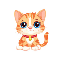 Fototapeta premium Adorable Cartoon Cat with Big Blue Eyes and a Red Collar