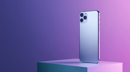 High-end smartphone mockup on minimalist stand, clean modern background, design emphasis, front perspective