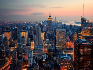 Obraz premium Twilight in Manhattan: Skyline of America's Leading Metropolis