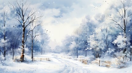 Fototapeta premium winter season 22 December to 22 March Style Watercolor Generative AI