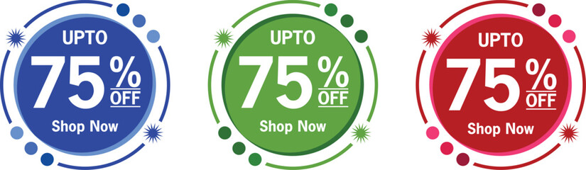 50% Off discount label red round tag marketing promotion sticker Shop Now isolated on white background