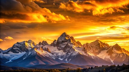 Sunset casting a golden glow over the majestic mountains, Sunset, mountains, golden hour, sky, horizon, landscape, outdoor