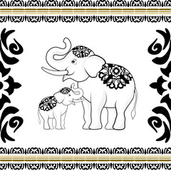 White elephant mother and baby on a white background

