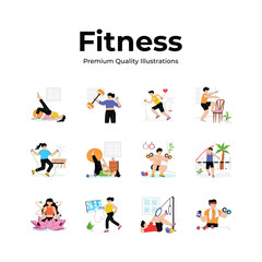 Naklejka premium Pack of fitness and workout illustrations in modern design style