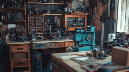 A Well-Equipped Workshop with Vintage Tools and Machinery