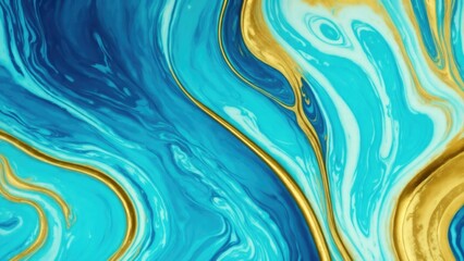 Cyan Gold fluid art marbling paint textured background