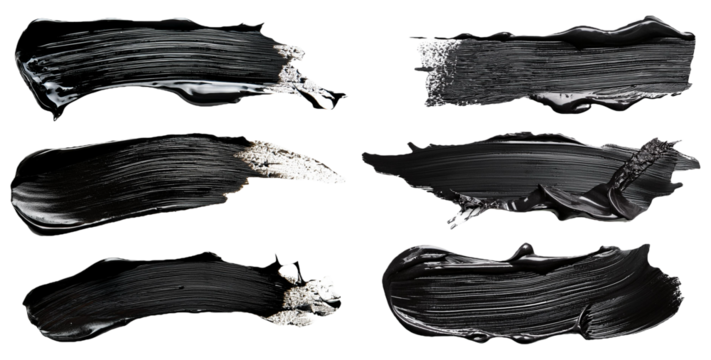 Collection of black brush strokes in different shapes isolated on transparent background