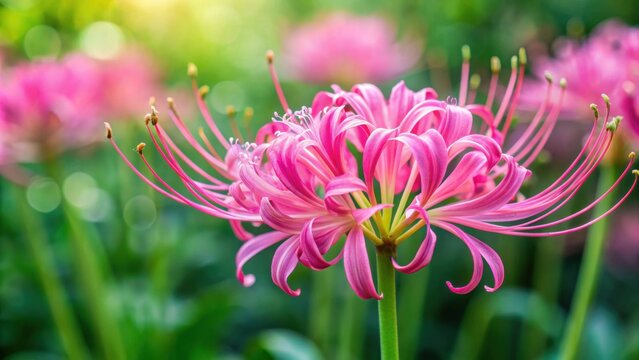 Beautiful pink Lycoris squamigera flower blooming in a garden, Lycoris, squamigera, pink, beautiful, flower, blooming, garden