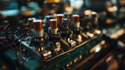 Fototapeta premium Close-up of Vintage Vacuum Tubes in Electronic Device