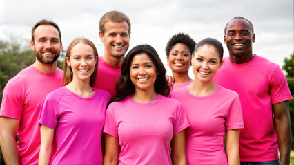 Men and Women in Pink T-Shirts ,  breast cancer awareness