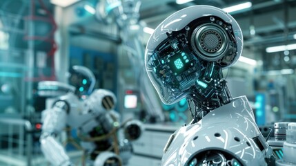 Fototapeta premium Advanced Robotics: Futuristic AI in a Modern Factory
