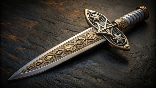 Ceremonial athame with engraved pagan symbols on a large scale, ceremony, ritual, knife, tool, magic, witchcraft, Wicca
