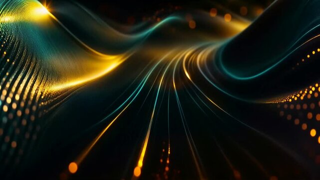 abstract neon digital backdrop with dynamic connection dots lines in 3D futuristic space can be used for communication technology, internet network, data transfer. loop animation. seamless footage.