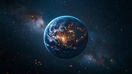 Obraz premium Sphere of nightly Earth planet in outer space