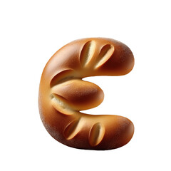 Bread shaped like the letter E on a transparent background