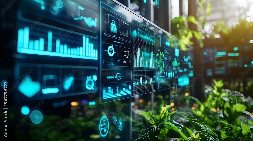 Poster a cutting edge smart farm dashboard showcasing real time data from various iot devices providing com