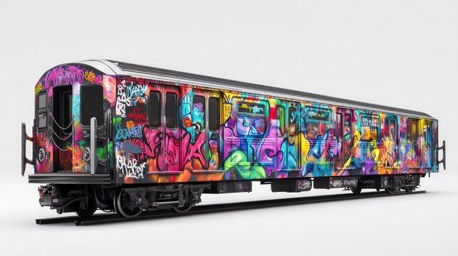 Subway Car Covered in Vibrant Graffiti Art