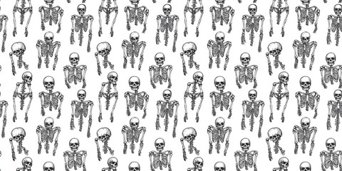 Skeleton pattern with a spooky, Halloween-inspired design. seamless background pattern