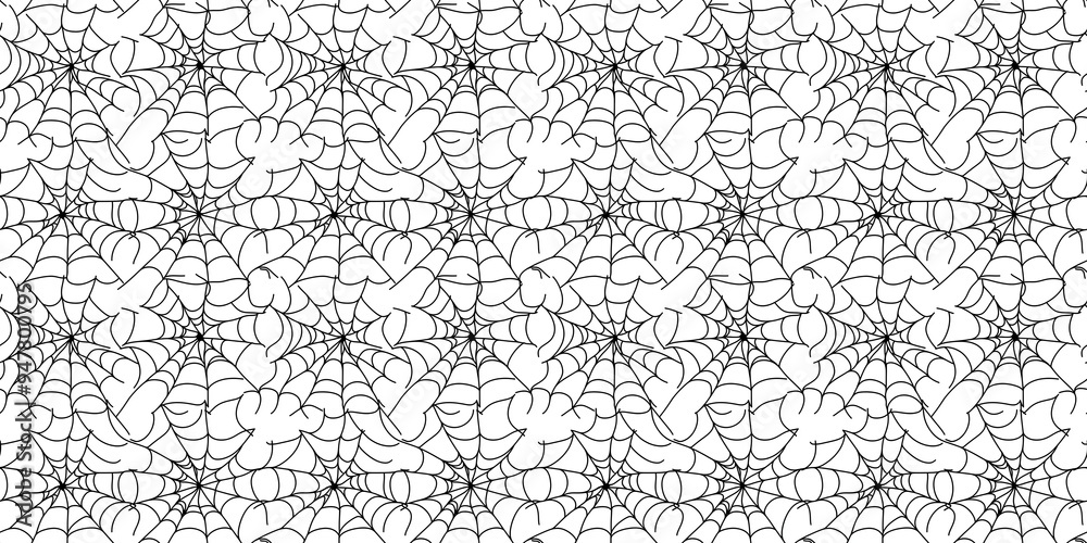 Wall mural spider web pattern with an intricate, spooky design. seamless background pattern