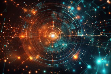 Abstract Digital Network with Glowing Lights and Lines