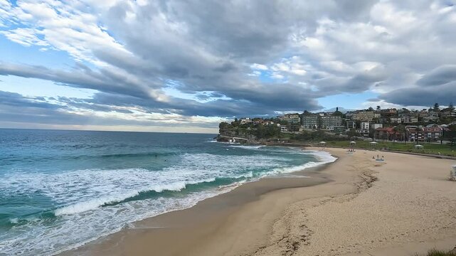 Landscape Lookout nature of cliff with ocean at The Coogee to Bondi Coastal Walk in Sydney NSW Australia - Nature travel track from Coogee. Travel outdoor Jogging - Stable footage travel nature view 