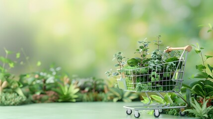 Sustainable shopping, eco-friendly retail practices, 3D illustration, green marketing concept, copy space, Style