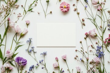 Obraz premium Blank paper card, postcard mockup with copy space, an aesthetic greeting holiday postcard floral template with generative ai