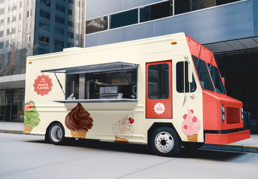 Vehicle Ice Cream Food Truck Mockup With Generative AI