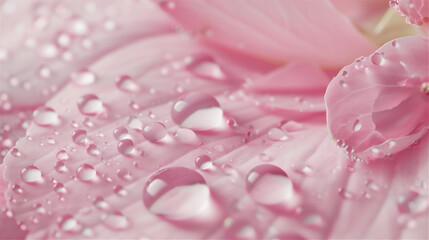 Fototapeta premium Droplets on pink flower petal in close up, version 14