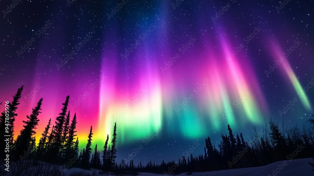 Wall mural the aurora borealis lights up in the night sky