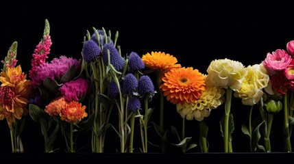 Fototapeta premium Rainbow Flower Bouquet on Black Background