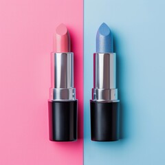 Pink and Blue Lipsticks on a Colorful Background