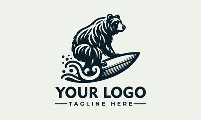 Bear Surf Mascot Logo Cool stylized surfing bear vector logo