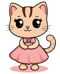 Obraz premium Cute Cat in a Dress. Flat Vector Illustration