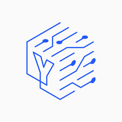 y letter Cube Tech Logo vector icon illustration