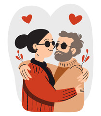 Blind Couple Hugging. Flat Vector Illustration