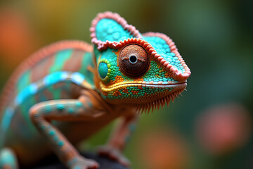 Fototapeta premium close up realistic photo,chameleon on a natural color background