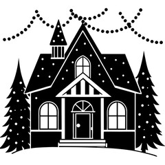 Fototapeta premium Christmas Lights on a House vector icon silhouette 