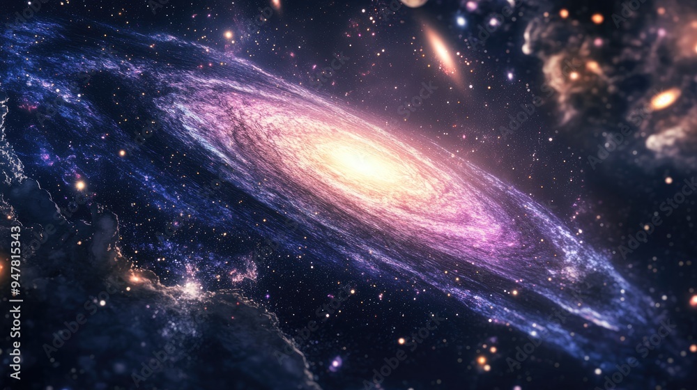 Poster cartoon rendering in 3d of a galaxy and starfield