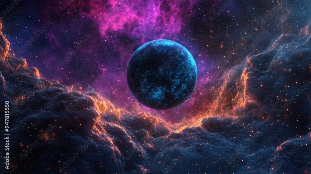 Poster Planetary nebula in deep space featuring an abstract colorful background created through 3D cartoon rendering