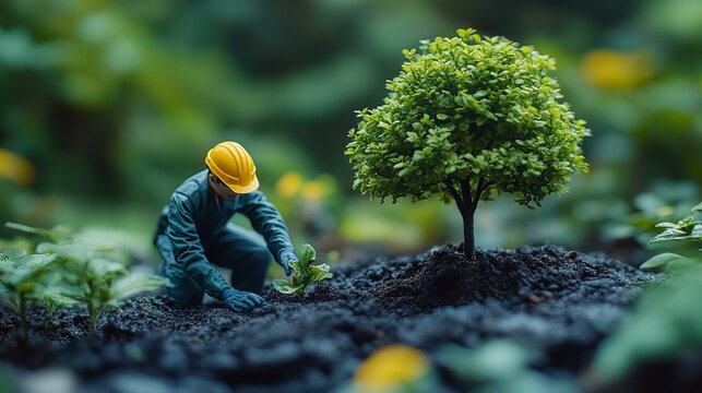 Environmentalists planting trees, lush background, raising awareness on International Day for the Preservation of the Ozone Layer, Protection Day Celebration with Copy space - Powered by Adobe