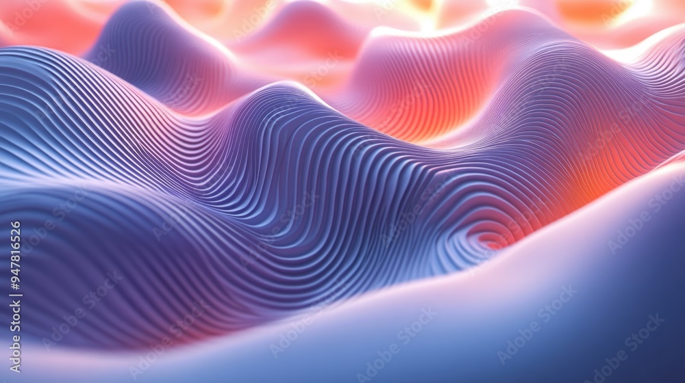 Fototapete Wavy abstract background for science and technology concepts rendered in 3D cartoon style