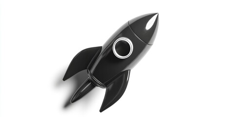 Fototapeta premium Monochrome illustration of a rocket icon in a 3D cartoon rendering against a white background