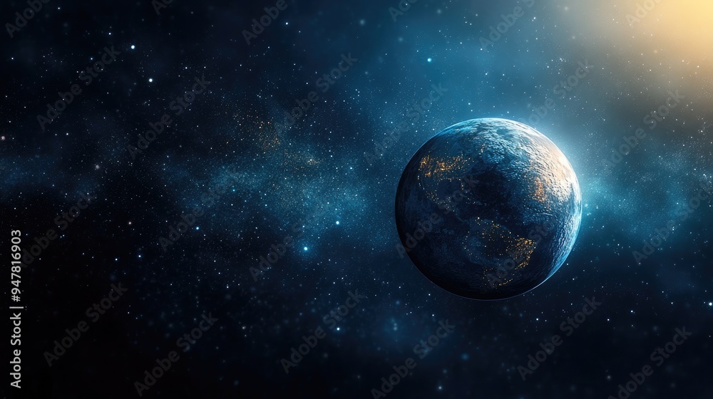 Poster Planet in the universe depicted in 3D cartoon rendering