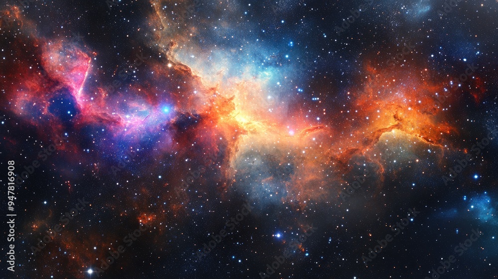 Aufkleber infinite beautiful cosmos background with nebula and stars in 3d cartoon rendering