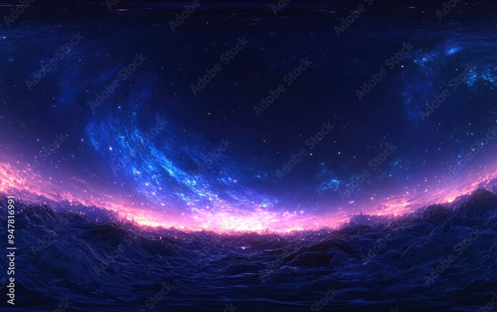 Aufkleber 360 degree equirectangular projection of a space background featuring nebulae and stars designed as an environment map with HDRI spherical panorama in 3D cartoon rendering