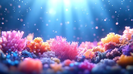 Obraz premium Glowing underwater coral reef scene, full of vibrant colors, marine glowtime, stunning and immersive