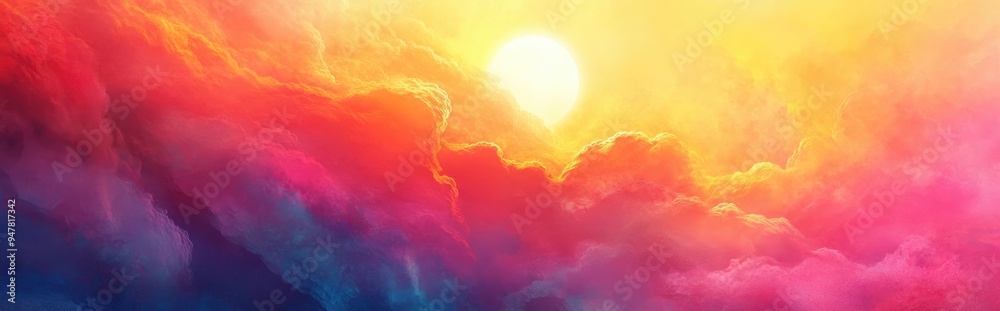 Poster bright and colorful textured background with a watercolor abstract style featuring a painting of the